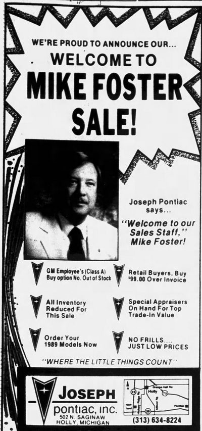 Joseph Pontiac (Johnson Pontiac) - July 27 1988 Ad